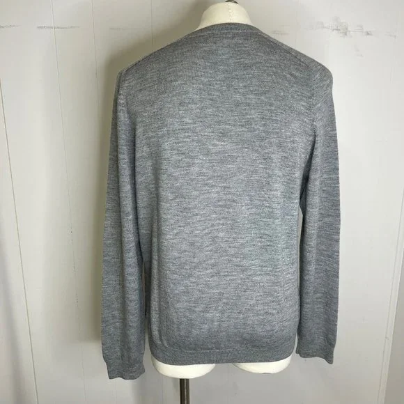 Banana Republic Merino Wool Men’s V-Neck Sweater Size Large Gray and Black - Picture 2 of 8